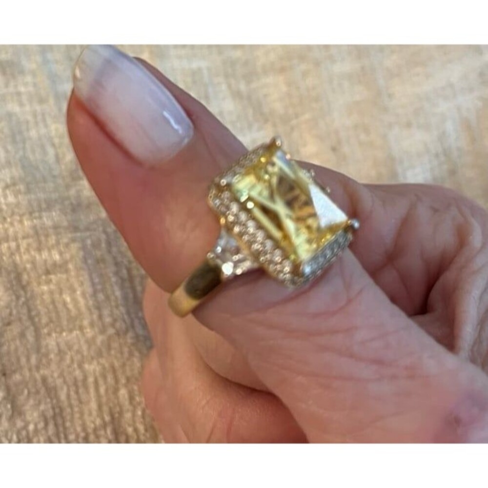 Tycoon CZ & 925 Sterling Silver Gold Plated Filigree Ring Canary Sim Diamond